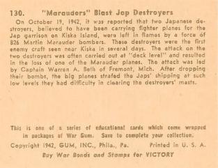 1942 War Gum (R164) #130 Marauder Blasts Jap Destroyers Back