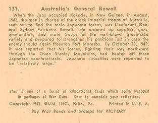 1942 War Gum (R164) #131 Australia's General Rowell Back