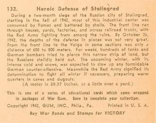 1942 War Gum (R164) #132 Heroic Defense of Stalingrad Back