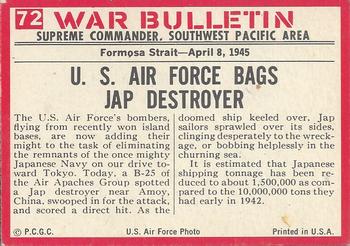 1965 Philadelphia Gum War Bulletin #72 Headed For The Bottom Back