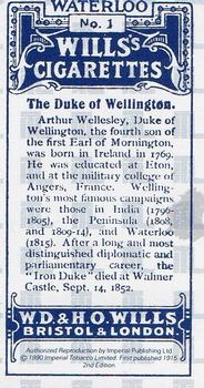 1990 Imperial 1915 Wills's Waterloo (reprint) #1 The Duke of Wellington Back
