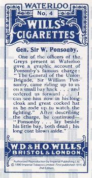 1990 Imperial 1915 Wills's Waterloo (reprint) #4 Gen. Sir W. Ponsonby Back