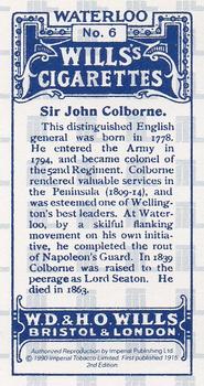 1990 Imperial 1915 Wills's Waterloo (reprint) #6 Sir John Colborne Back