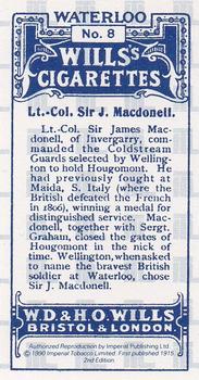 1990 Imperial 1915 Wills's Waterloo (reprint) #8 Lt. Col. Sir J. Macdonell Back
