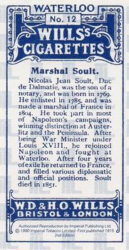1990 Imperial 1915 Wills's Waterloo (reprint) #12 Marshal Soult Back