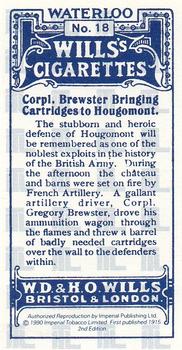 1990 Imperial 1915 Wills's Waterloo (reprint) #18 Corpl. Brewster bringing cartidges to Hougomont Back