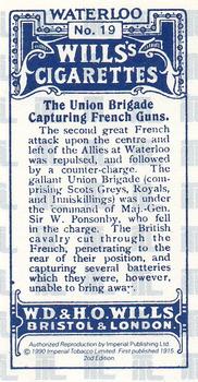 1990 Imperial 1915 Wills's Waterloo (reprint) #19 The Union Brigade capturing French guns Back