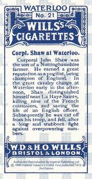 1990 Imperial 1915 Wills's Waterloo (reprint) #21 Corpl. Shaw at Waterloo Back