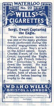 1990 Imperial 1915 Wills's Waterloo (reprint) #22 Sergt. Ewart capturing the Eagle Back