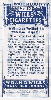 1990 Imperial 1915 Wills's Waterloo (reprint) #30 Wellington writing his Waterloo despatch Back