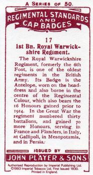 1993 Imperial Publishing Ltd Regimental Standards and Cap Badges #17 1st Bn. Royal Warwickshire Regiment Back