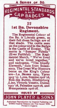1993 Imperial Publishing Ltd Regimental Standards and Cap Badges #22 1st Bn. Devonshire Regiment Back