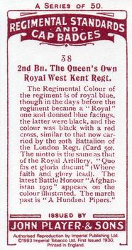 1993 Imperial Publishing Ltd Regimental Standards and Cap Badges #38 2nd Bn. The Queen's Own Royal West Kent Regt. Back