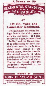 1993 Imperial Publishing Ltd Regimental Standards and Cap Badges #42 1st Bn. York and Lancaster Regiment Back