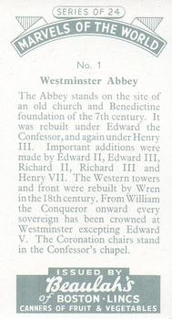 1954 Beaulah's Marvels of the World #1 Westminster Abbey Back