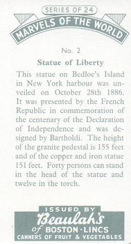 1954 Beaulah's Marvels of the World #2 Statue of Liberty Back