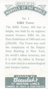 1954 Beaulah's Marvels of the World #3 Eiffel Tower Back