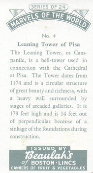 1954 Beaulah's Marvels of the World #4 Leaning Tower of Pisa Back