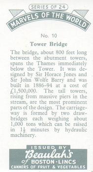 1954 Beaulah's Marvels of the World #10 Tower Bridge Back