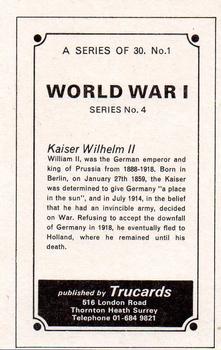 1970 Trucards World War 1 #1 Kaiser Wilhelm II Back