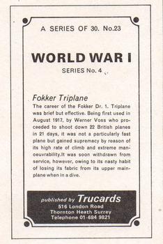 1970 Trucards World War 1 #23 Fokker Triplane Back