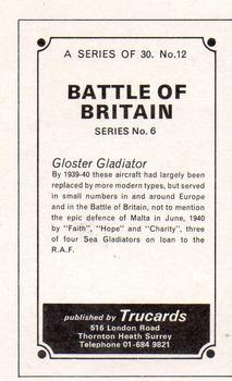 1970 Trucards Battle of Britain #12 Gloster Gladiator Back