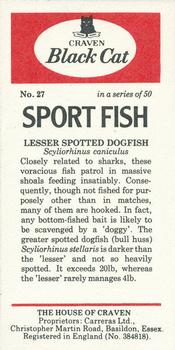 1978 Craven Black Cat Sport Fish #27 Lesser Spotted Dogfish Back