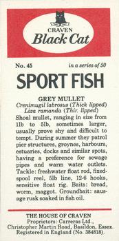 1978 Craven Black Cat Sport Fish #45 Grey Mullet Back