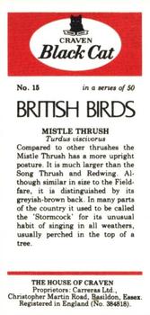 1976 Craven Black Cat British Birds #15 Mistle Thrush Back