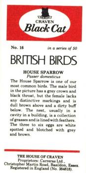 1976 Craven Black Cat British Birds #16 House Sparrow Back