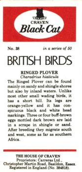 1976 Craven Black Cat British Birds #38 Ringed Plover Back