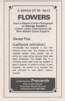 1970 Trucards Flowers #13 Sweet Pea Back