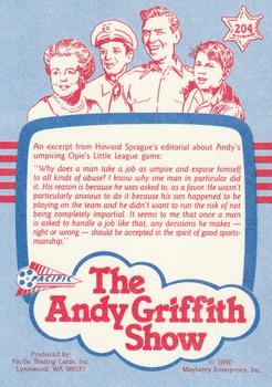 1991 Pacific The Andy Griffith Show Series 2 #204 At the Ballpark Back