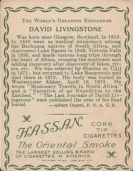1910 Hassan The World's Greatest Explorers (T118) #NNO David Livingstone Back