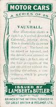 1922 Lambert & Butler Motor Cars #1 Vauxhall Back