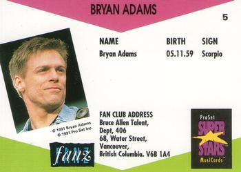 1991 Pro Set SuperStars MusiCards (UK Edition) #5 Bryan Adams Back
