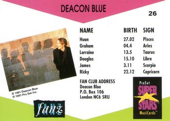 1991 Pro Set SuperStars MusiCards (UK Edition) #26 Deacon Blue Back
