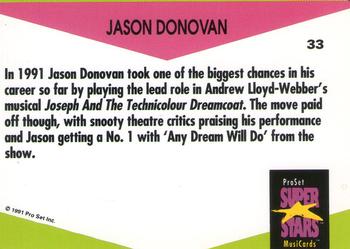 1991 Pro Set SuperStars MusiCards (UK Edition) #33 Jason Donovan Back