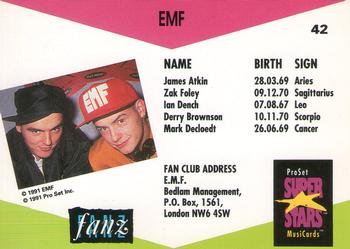 1991 Pro Set SuperStars MusiCards (UK Edition) #42 EMF Back