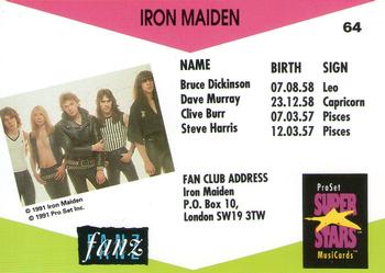 1991 Pro Set SuperStars MusiCards (UK Edition) #64 Iron Maiden Back