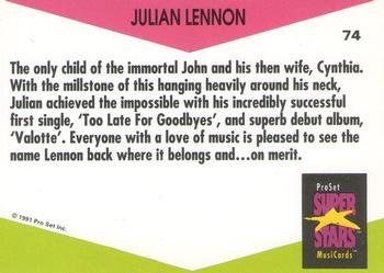 1991 Pro Set SuperStars MusiCards (UK Edition) #74 Julian Lennon Back
