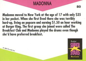 1991 Pro Set SuperStars MusiCards (UK Edition) #80 Madonna Back