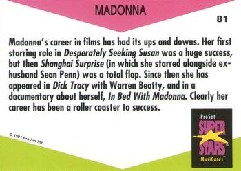 1991 Pro Set SuperStars MusiCards (UK Edition) #81 Madonna Back