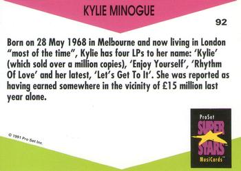 1991 Pro Set SuperStars MusiCards (UK Edition) #92 Kylie Minogue Back