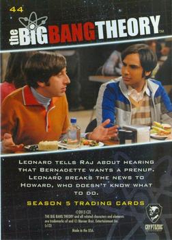 2013 Cryptozoic The Big Bang Theory Season 5 #44 Prenup Back