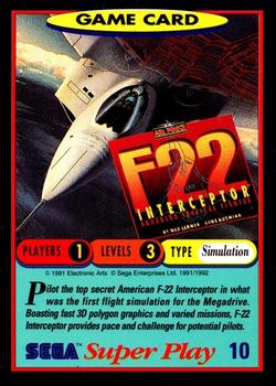 1992 Panini Sega Super Play #10 F-22 Interceptor Front