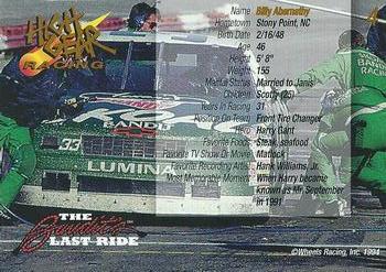 1994 Wheels High Gear Power Pack Team Set The Bandit's Last Ride #4 Billy Abernathy Back