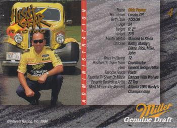 1994 Wheels High Gear Power Pack Team Set Miller Genuine Draft #4 Dick Paysor Back