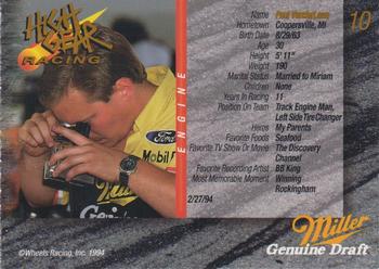1994 Wheels High Gear Power Pack Team Set Miller Genuine Draft #10 Paul VanderLaan Back
