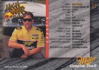 1994 Wheels High Gear Power Pack Team Set Miller Genuine Draft #11 Gary Brooks Back